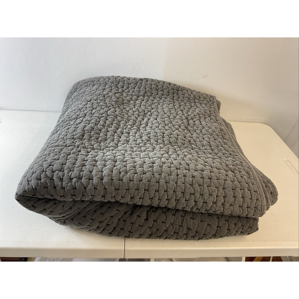 Pottery Barn Pick Stitch Full/Queen Quilt Dark Grey